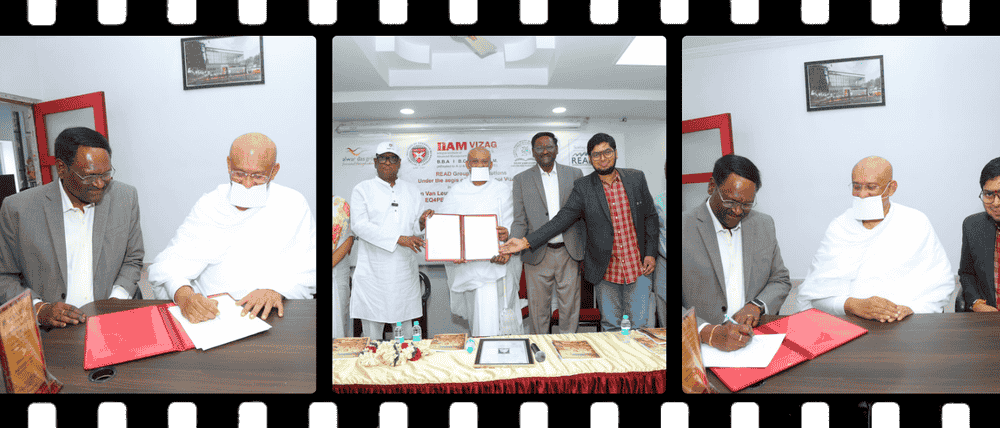 First Jain Monk signing academic MoU with IIAM Vizag